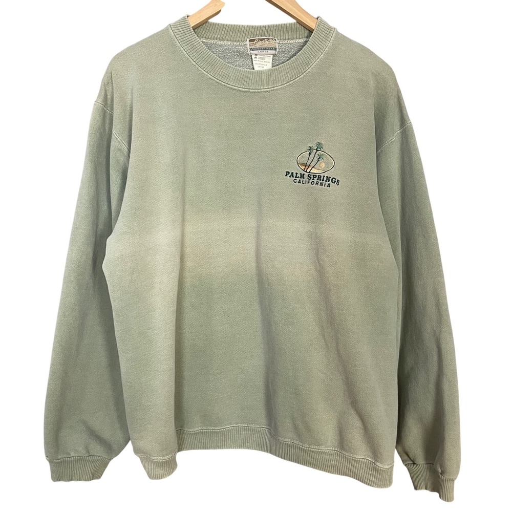 Vintage Palm Springs Sweatshirt Muted Green FLAWS Men Sz Large California Grunge